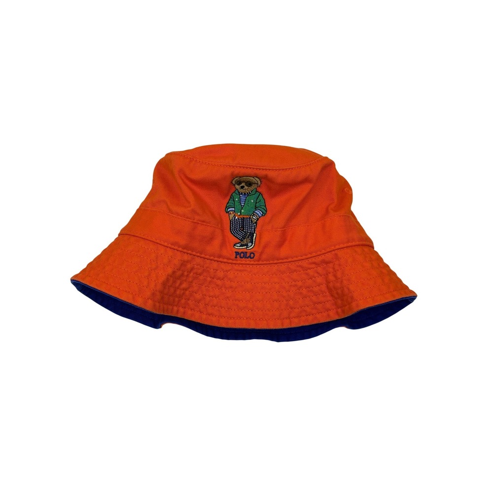 Polo Ralph Lauren Chino Bucket Hat Orange‎ Polo Bear Cotton S Royal Blue Lining